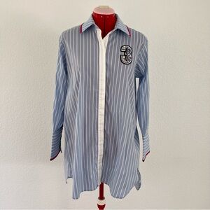 Isabelle Blanche Striped Tunic White Blue Button Down Size XXS